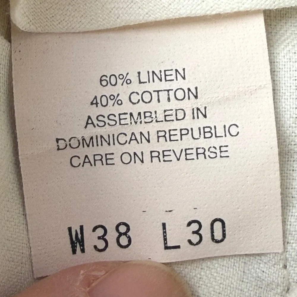 Dockers Dress Slacks Mens 38x30 Beige Linen Cotton Pleated Cuffed Trousers